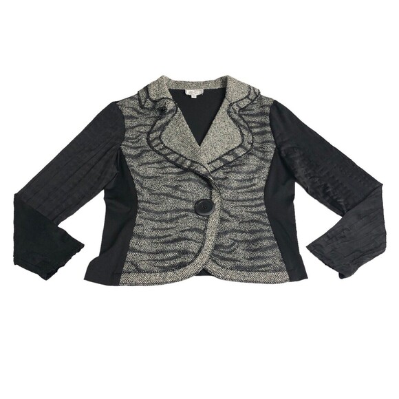 Vintage Alberto Makali Blazer Jacket Women XL Tweed Crinkle Stretch Snap Closure - Picture 1 of 16